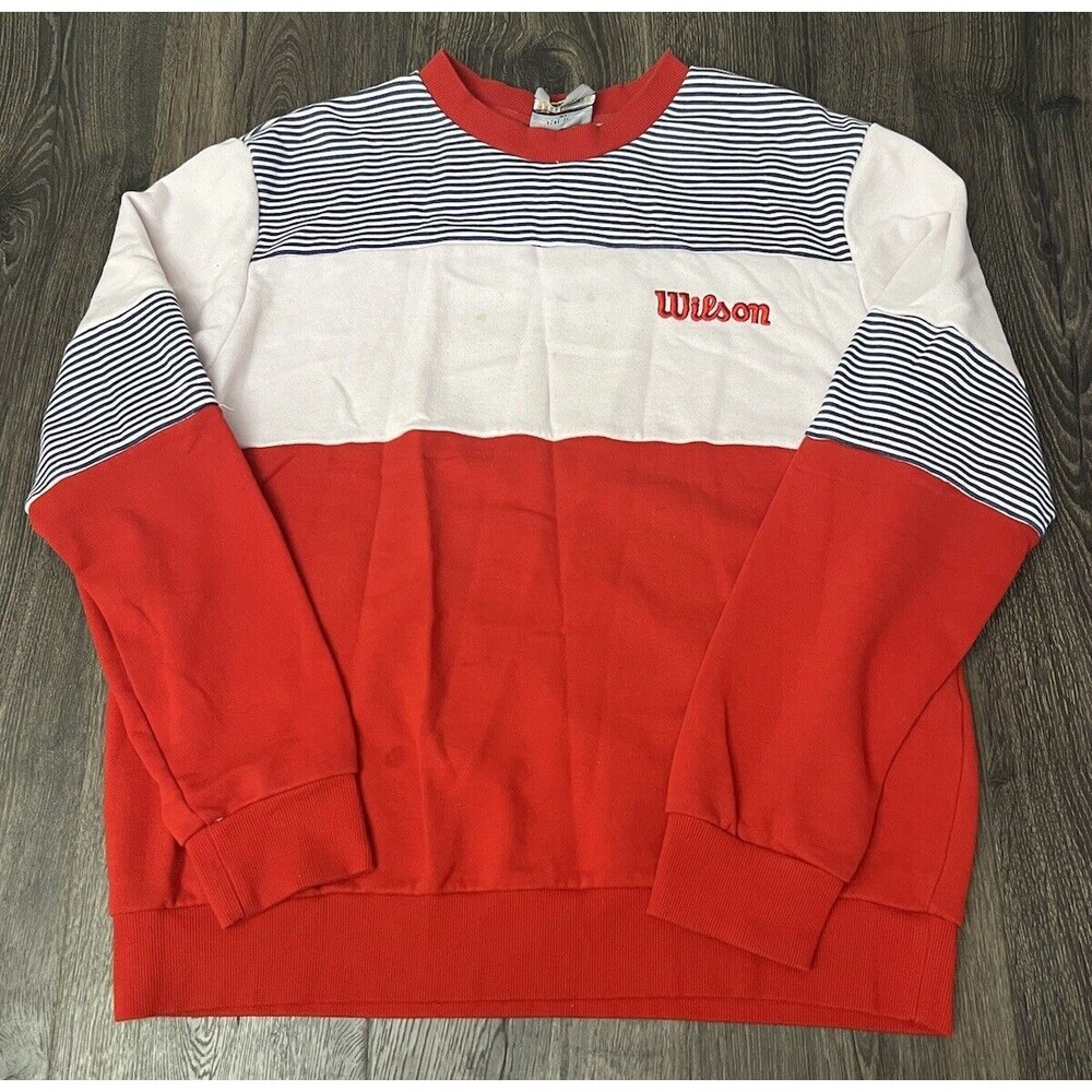 Wilson X Forever 21 Tennis Sweater Men's Size L Retro Style Crewneck White Red